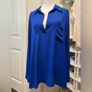 Pleione Royal Blue Long Sleeve Pocket Blouse Top SIZE - XL